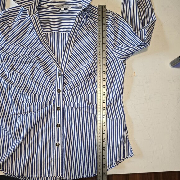 Veronica Beard Joelle Gathered Stripe Button-Front Top Size 8 - Picture 6 of 6